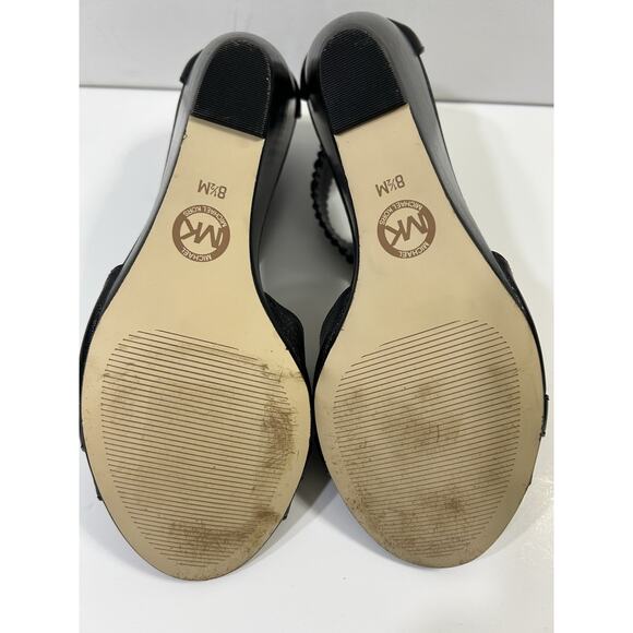 Michael Kors Womens Sandal Size 8.5 MBlack Leather Wedge Heel Zip Up Ankle Strap - Picture 7 of 7